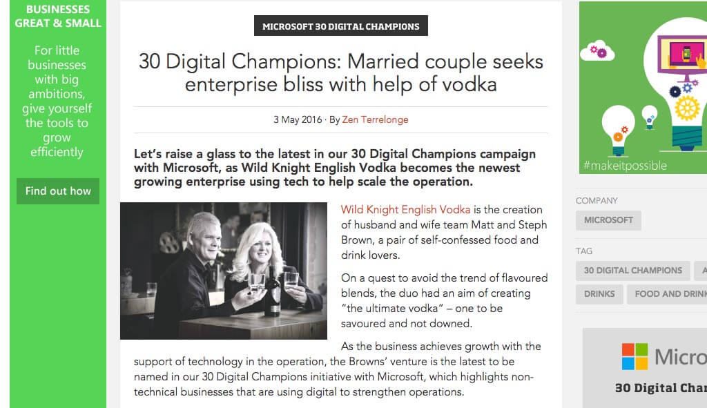 30 Digital Champions: Married couple seeks enterprise bliss with help of vodka, May 3, 2016